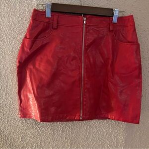 Honey Punch Red Faux Leather High Waist Body-con Zip Up Mini Skirt Size L Y2K